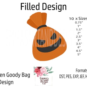 Goody Bag Embroidery Design, Candy Pumpkin Design, Candy Embroidery, Halloween Candy Bag Embroidery Design, Candy Bucket Embroidery 10 Sizes