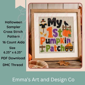 Halloween Cross Stitch Pattern, Pumpkin Patch, Witch Crow, Autumn Sampler, Spooky  PDF Download