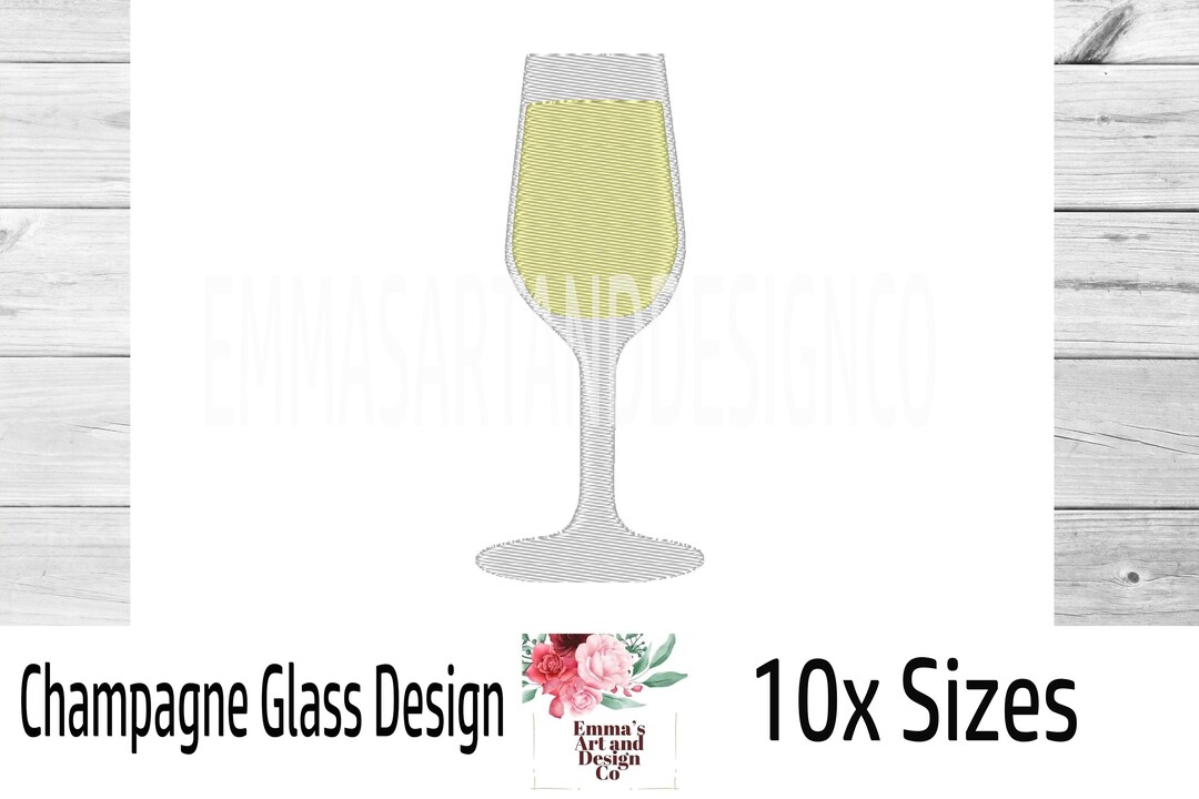 Champagne Glass Machine Embroidery Design, Machine Embroidery Champagne Flute, Embroidery