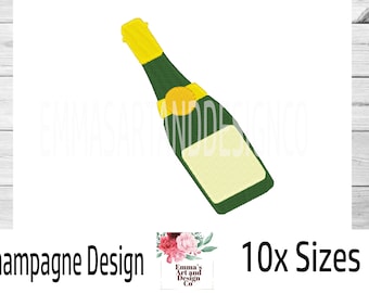 Champagne Machine Embroidery Design, Machine Embroidery Champagne, Embroidery Prosecco Design, Bottle Embroidery Design, 10 x Sizes, Party