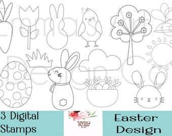 Sellos digitales de primavera, sellos digitales de Pascua, imágenes prediseñadas de Pascua, imágenes prediseñadas de Pascua lindas, archivos PNG, conejito de Pascua, pollito de Pascua, sellos de Pascua