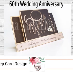 Modello di scheda SVG per 60° anniversario di matrimonio, file di scheda per Cricut, modello SVG felice 60°, file di taglio, anniversario SVG, anniversario di diamante