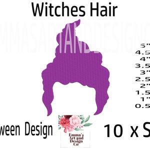 Magical Machine Embroidery Witch Design for Spooky Projects, Halloween Witch Machine Embroidery, 10 Sizes, Witches Hair Halloween Embroidery
