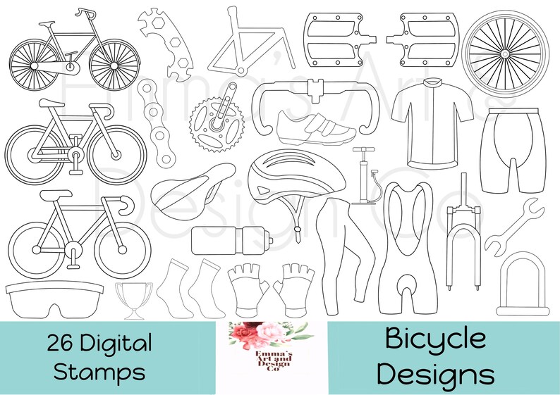 Bicycle Digital Stamps, Bike PNG Clipart, Cycle Clipart Image’s ...