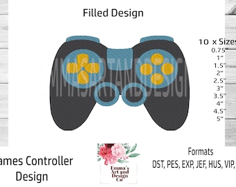 Diseño de bordado de control de videojuegos, minicontrolador, diseño de bordado a máquina, puntadas rellenas para control de videojuegos, padre (10 tamaños)