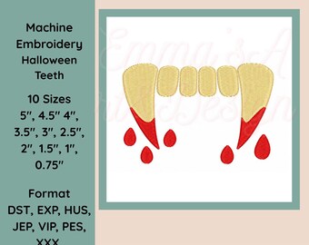 Spooky Vampire Fangs Machine Embroidery Design, Halloween Embroidery (10 Sizes)