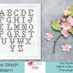 Simple Alphabet Cross Stitch Pattern, Font Cross-Stitch Pattern, Cross-Stitch Patterns, Counted Cross Stitch Pattern, Bold Capital Letters