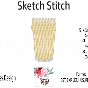 Beer Glass Embroidery Design, Lager Machine Embroidery, Glass Embroidery, Alcohol Embroidery, Fathers Day Sketch Stitch, Pint Glass 5 Sizes