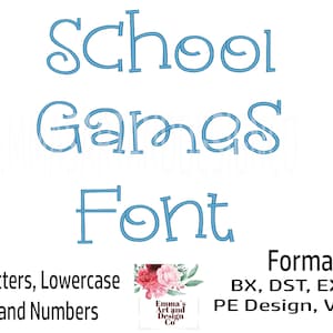 Lettertype machineborduurwerk, machineborduurontwerp, cursief BX-lettertype, lettertype schoolspelen, zomerlettertype, 4 maten, schoollettertype, kind