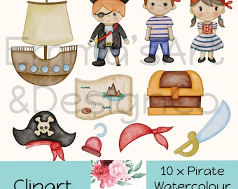 海賊少女のイラスト：水彩風PNGクリップアート36点（商用利用可