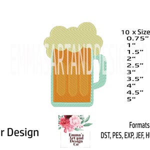 Mini Beer Machine Embroidery Design, Beer Glass, Glass Design, Glass Embroidery Fill Stitch, Embroidery Glass Design, Beer Mug 10 x Sizes