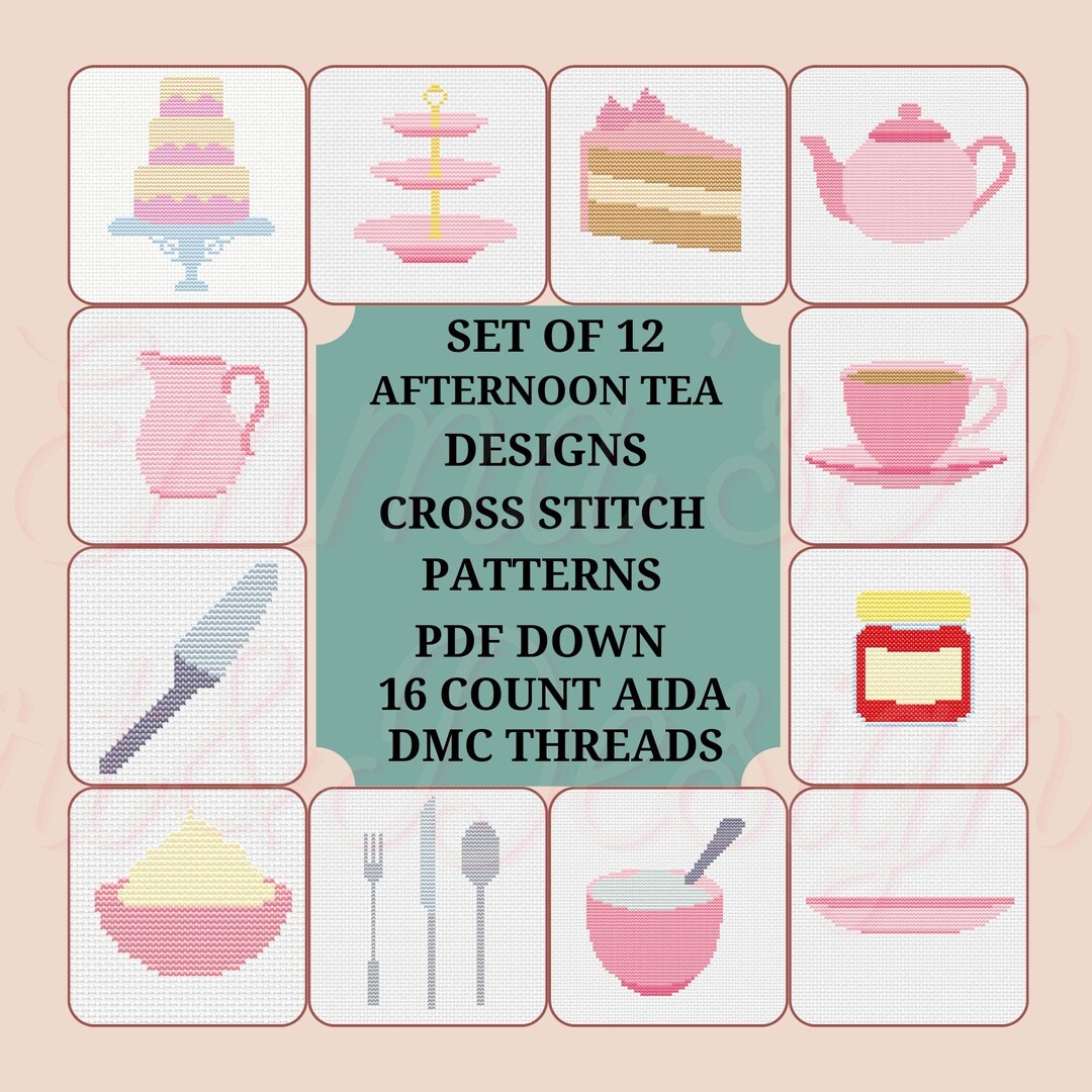 Afternoon Tea Cross Stitch Pattern Bundle, Mothers Day Embroidery PDF ...