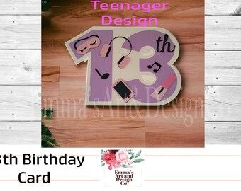 13e verjaardagskaart SVG, 13e kaartsjabloon, tiener SVG, kaartsjabloon svg, 13e kaart voor Cricut, Svg-bestanden voor Cricut vormige nummerkaart