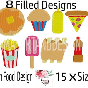 Food Machine Embroidery Design, Fast Food Embroidery Design, Food Design, Carnival Food, Food Pattern, Fast Food Design, 15 x Sizes, Bundle