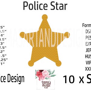 Police Badge Machine Embroidery Design, Cop Embroidery Pattern, Police Star Embroidery Embroidery File, Policeman's Badge, 10 x Sizes