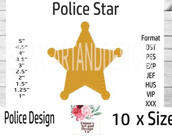 Police Badge Machine Embroidery Design, Cop Embroidery Pattern, Police Star Embroidery Embroidery File, Policeman's Badge, 10 x Sizes
