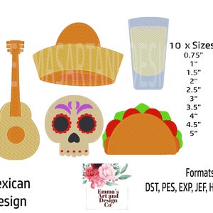 Mexican Embroidery Design, Mexico Machine Embroidery, Day of the Dead Machine Embroidery, Cinco De Mayo Machine Embroidery, Mini, 10 Sizes