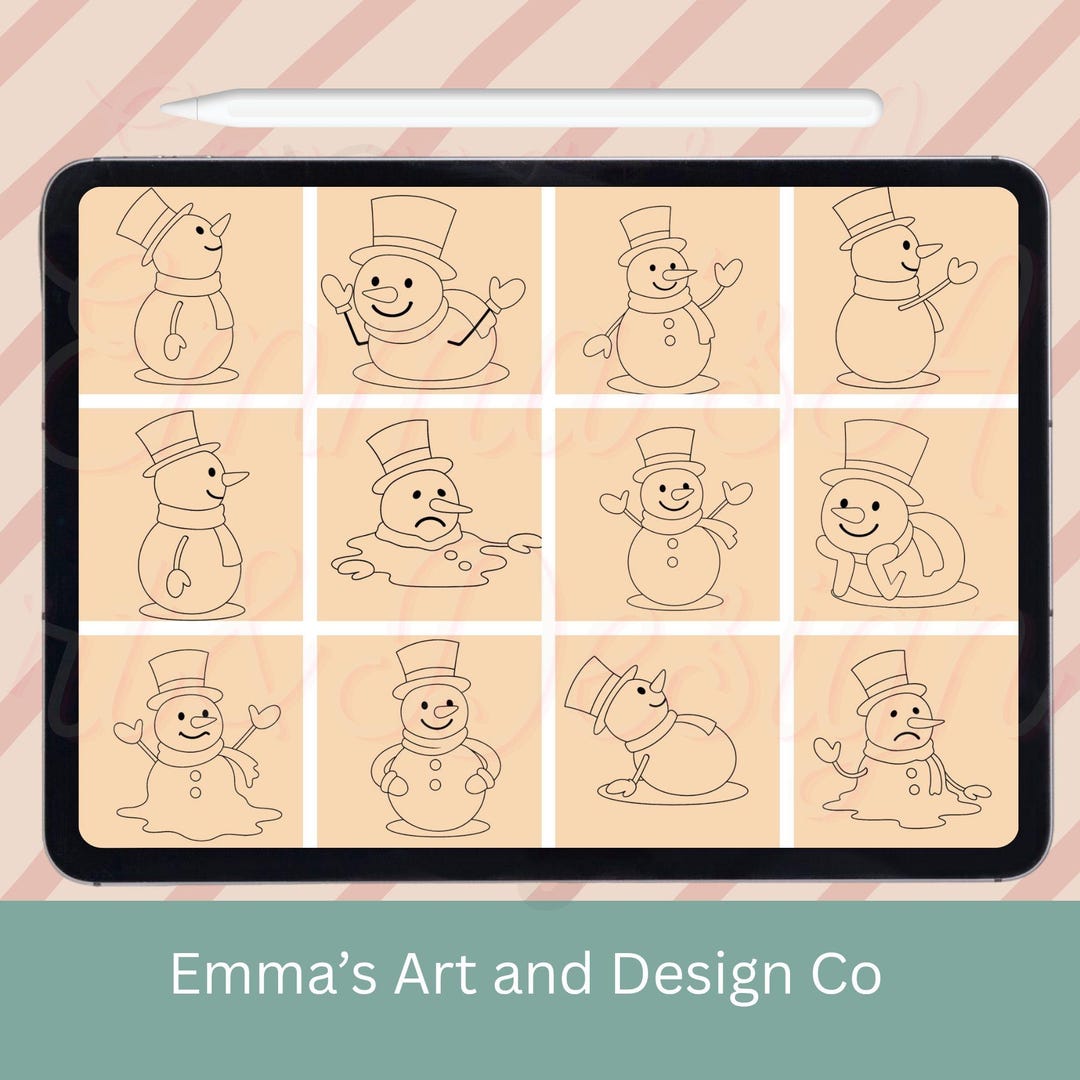 12 Snowman Procreate Brushes | Christmas Snowman Stamp Set | Winter ...