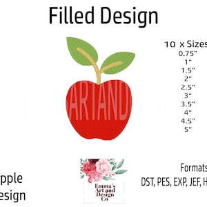 Apple Embroidery Design, Apple Machine Embroidery, Fruit Machine Embroidery, School Embroidery Design, Apple Filled Design, Mini, 10 Sizes
