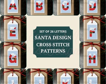 Santa Alphabet Cross Stitch Pattern PDF, Christmas ABC Sampler, Santa Letters Embroidery Chart, Holiday Stitching Pattern, Instant Download