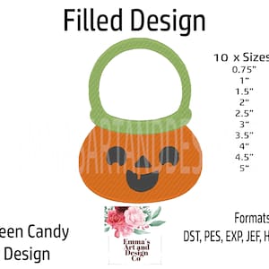 Goody Bag Embroidery Design, Candy Pumpkin Design, Candy Embroidery, Halloween Candy Bag Embroidery Design, Candy Bucket Embroidery 10 Sizes