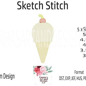 Ice Cream Embroidery Design, Cone Machine Embroidery, Ice Cream Cone Machine Embroidery, BBQ Machine Embroidery, Sketch Stitch 5 Sizes