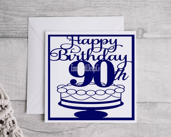 Biglietto Auguri Old English Co. Per 90° Compleanno Donna, Rosa Con Torta Glitterata E Farfalle, 150x150 Mm - copertina