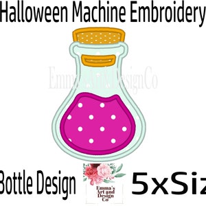 Broderidesign med Halloween-dryck, flaskbroderi, broderidesign med dryckflaska, häxdryckdesign, 5 storlekar, flaskapplikation