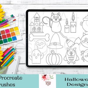13 Cute Halloween Procreate Stamp Bundle, Procreate Halloween Brush Set, Halloween Procreate Brushes For IPad, Free Halloween Colour Palette