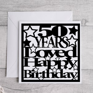 Buon compleanno 50esimo biglietto SVG, buon cinquantesimo compleanno in formato SVG, buon compleanno in formato SVG, biglietto d'auguri in formato SVG, file di taglio compleanno, biglietto d'auguri per CricutSvg