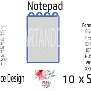 May include: A blue notepad with rounded corners and a ring binder. The notepad is 5 inches tall and comes in 10 sizes. The image also includes the text "Police Design" and "Emma's Art and Design Co."