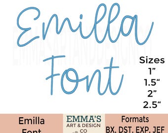 Script Font Machine Embroidery Font , Machine Embroidery Design , Script BX Font, 4 Sizes, Emilla Font, Cursive Font, Handwriting Font