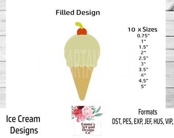 Ice Cream Cone Machine Embroidery Design, Mini Designs (10 Sizes) (Digital Download)