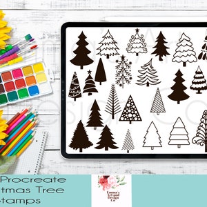 26 Sellos Procreate de Árbol de Navidad, Pinceles Procreate de Navidad, Conjunto de Pinceles Procreate, Pinceles para IPad, Paleta Procreate, Sellos Procreate