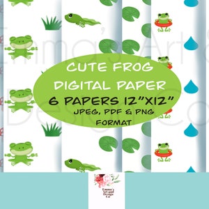Digital Paper, Printable, Clipart, Cute Frog Scrapbooking, Digital ...