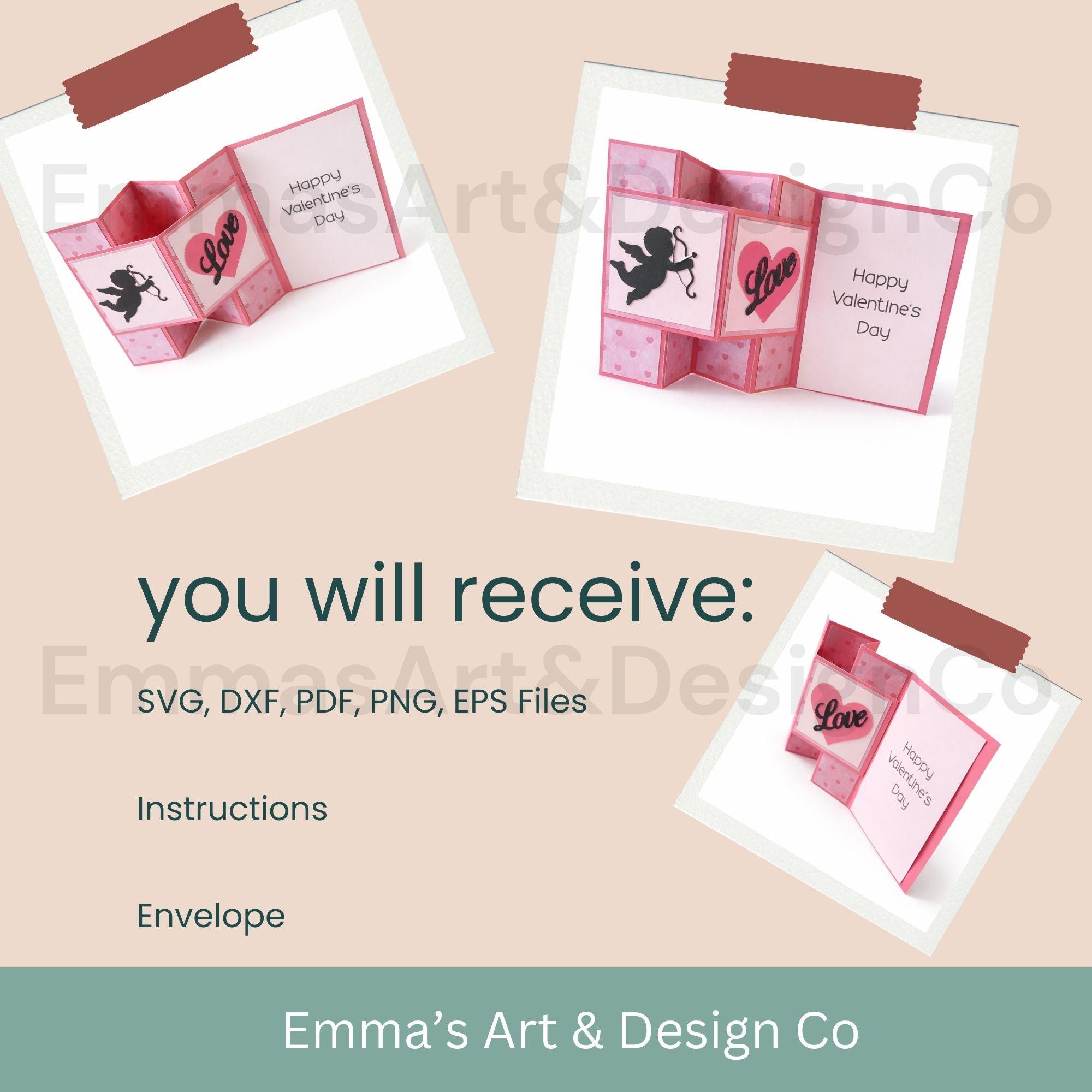 3D Valentines Card SVG, Pop up Cupid Card Fun Fold Accordion, Cricut ...