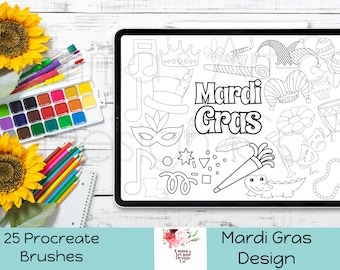 Procreate Mardi Gras Stamp, Procreate Mardi Gras Brush, Brushes For IPad, Stamps for IPad, Procreate IPad, Free Colour Palette, Carnival Fun