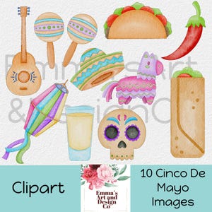 Mexikanische Digitalstempel, Aquarell Mexiko Doodles, Handgezeichnet, Cinco de Mayo Clip Art, Party, Day of the Dead Wüste Clip Art, Sommerparty