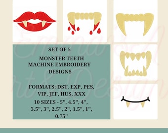 Spooky Vampire Fangs Machine Embroidery Design, Halloween Embroidery (10 Sizes)