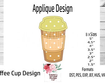 Coffee Cup Embroidery Design, Mini Coffee Cup, Machine Embroidery Design, Coffee Cup Fill Stitch, Coffee Design, Coffee Applique 8 Sizes