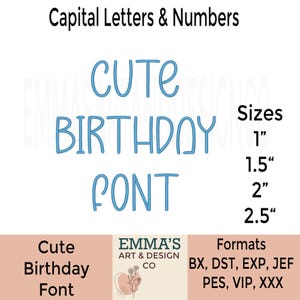 Cute Birthday Machine Embroidery Font, Cute Birthday Embroidery Font, BX Font, Birthday Font, Cute Font, Birthday Font, Embroidery Font BX