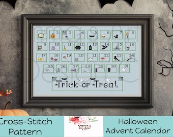 Schemi a punto croce di Halloween, Mini schemi a punto croce, Schema a punto croce contato, Disegno a punto croce, Calendario dell'avvento di Halloween