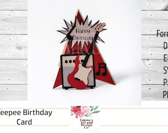 Birthday Card SVG, Birthday Card Template, Greeting Card SVG, Card Template svg, Birthday Card for Cricut, Svg Files for Cricut, Guitar Card