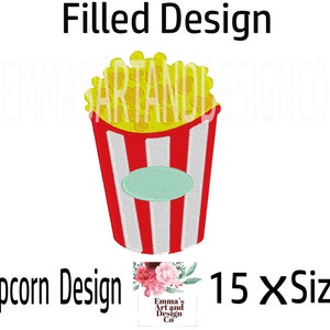 Popcorn Machine Embroidery Design, Popcorn Embroidery Design, Food Design, Popcorn Embroidery Pattern, Fast Food Design, 15 x Sizes, Cinema