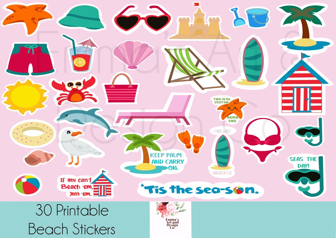 Summer Stickers, Printable Summer Sticker, Download Vacation Sticker ...
