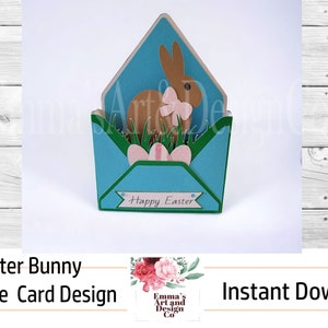 Modèle de carte SVG Joyeuses Pâques, fichier Pâques pour Cricut, modèle SVG Joyeuses Pâques, fichier de coupe religieux, SVG, lapin de Pâques, carte boîte enveloppe