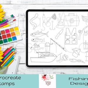 Sello de pesca Procreate, Pincel de pesca Procreate, Pinceles para IPad, Sellos para IPad, IPad Procreate, Paleta de colores gratis, Pescado Procreate