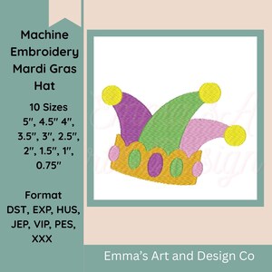 Mardi Gras Jester Hat Embroidery Design, Carnival Machine Embroidery File, Fat Tuesday Stitch Pattern