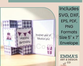 3D Accordion Fold Birthday Card SVG Template with Layered Birthday Cake, Pop Up Card SVG for Cricut Silhouette, Birthday Card File, DIY Card