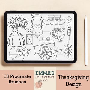 Pinceaux Procreate pour Thanksgiving, tampons Procreate automne, lot festif Procreate d&#39;automne : Thanksgiving, Halloween, citrouille et plus